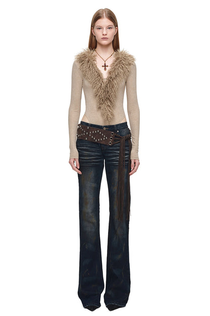 Studded Wide Strap Tassel Waist Cincher