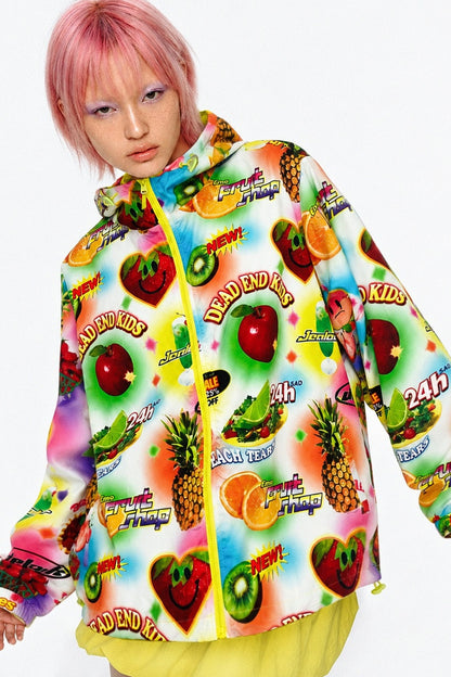 Teflon coupe-vent à capuche imprimé fruits