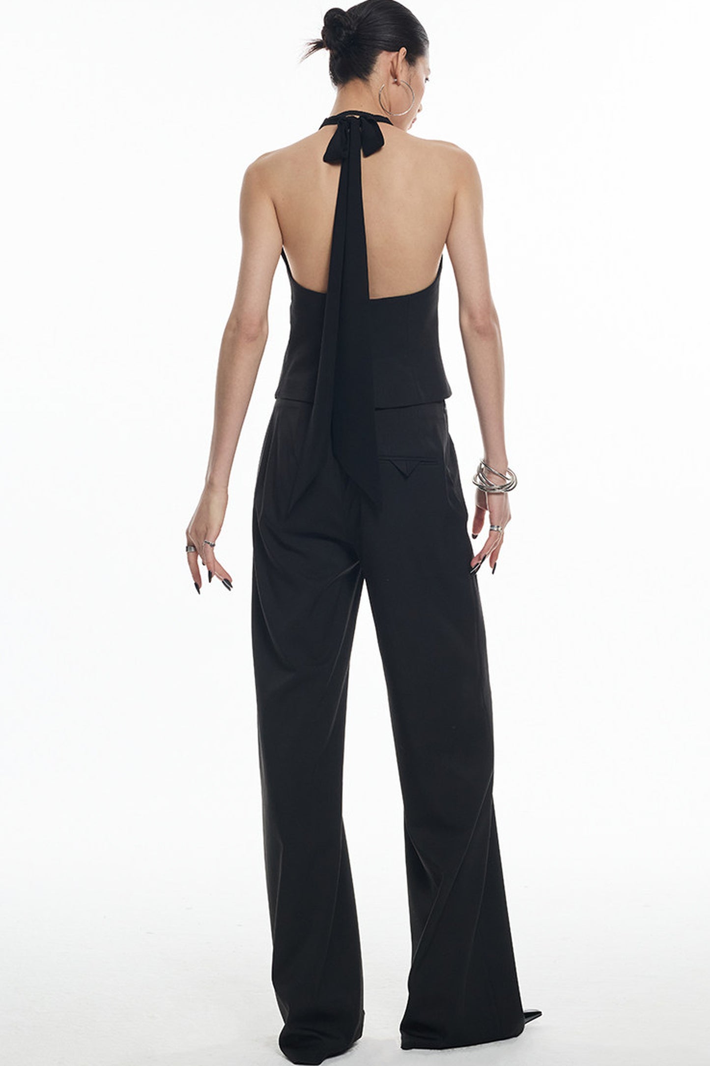 Black Diagonal Placket Sleeveless Vest
