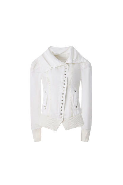 Asymmetrical High-Neck Court-Style Jacket