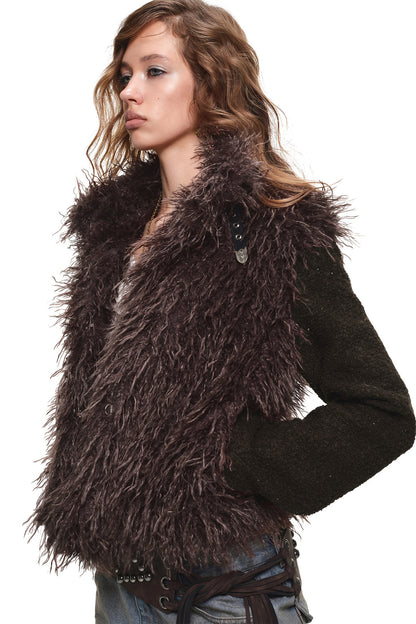 Spliced Sheepskin Fur Belted Short Jacket