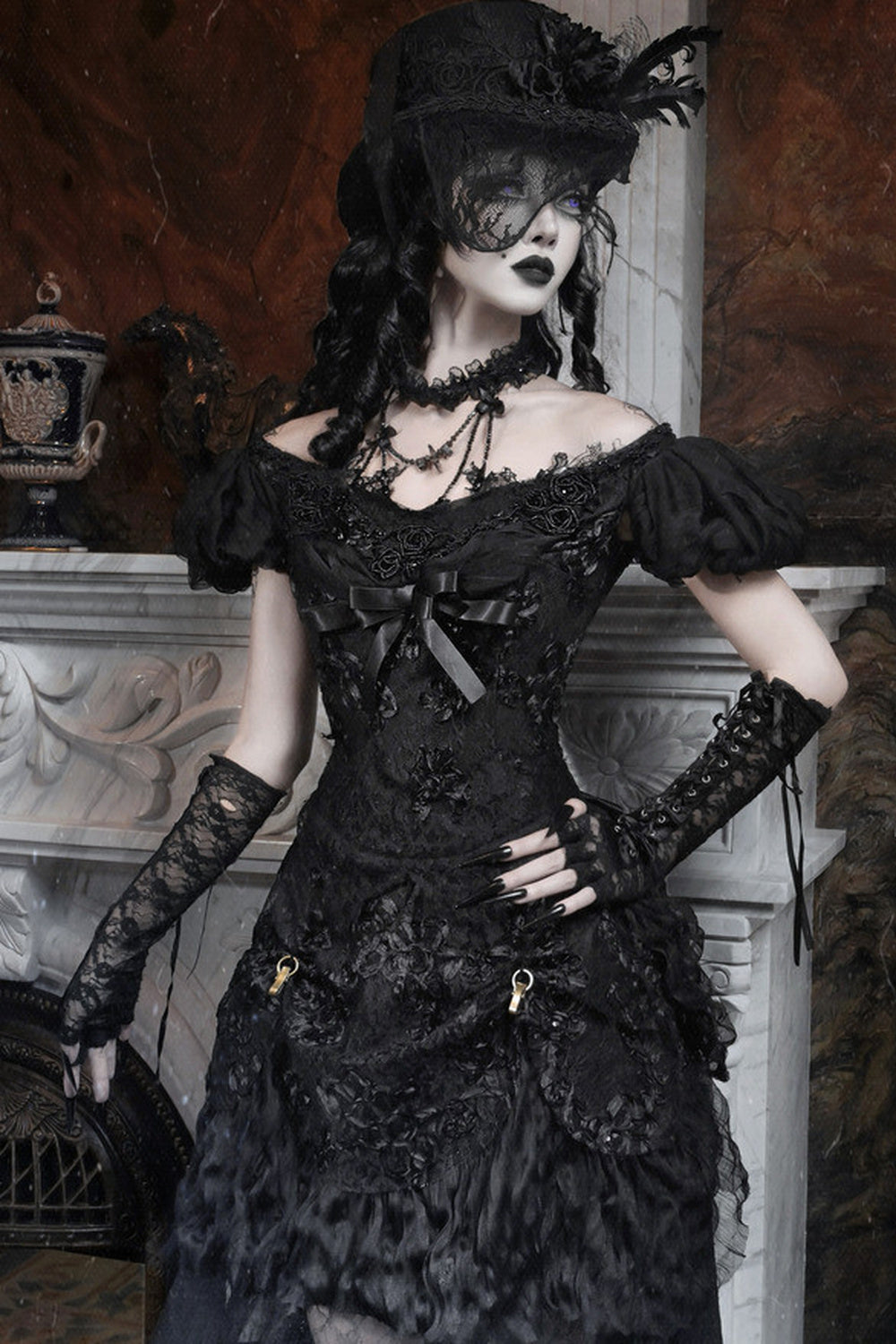 Gothic Off-Shoulder Tulle Top