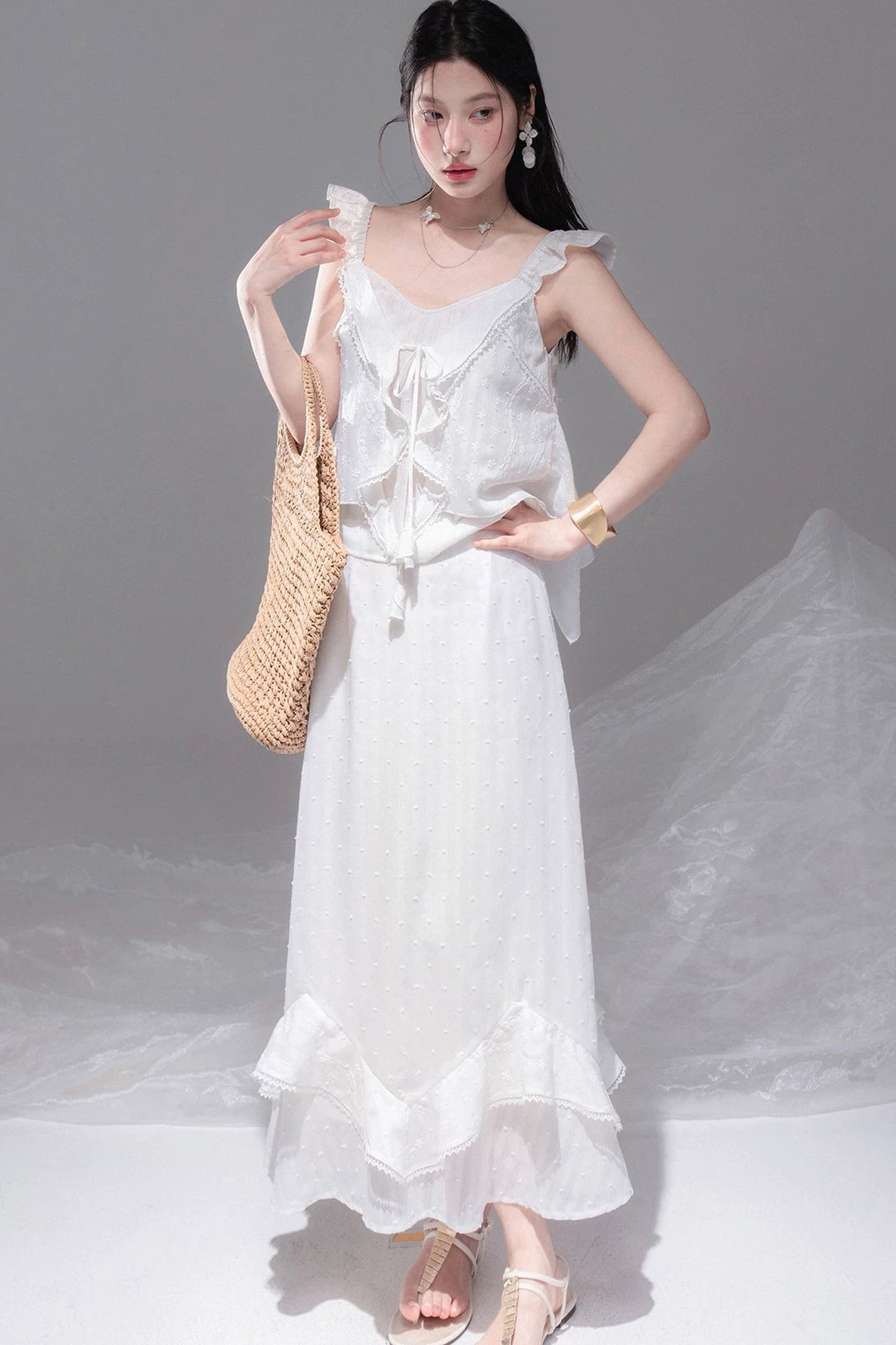 Daytime Clouds Ruffle Mermaid Skirt Set-Up