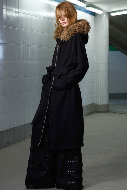 Letter Embroidered Fur Hooded Sweatshirt Jacket