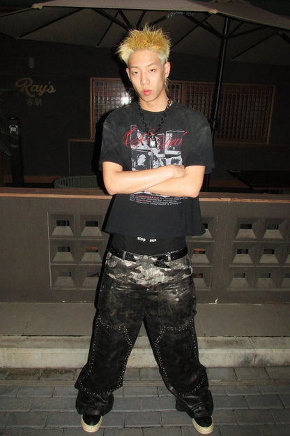 Distressed Grid Portrait T-Shirt