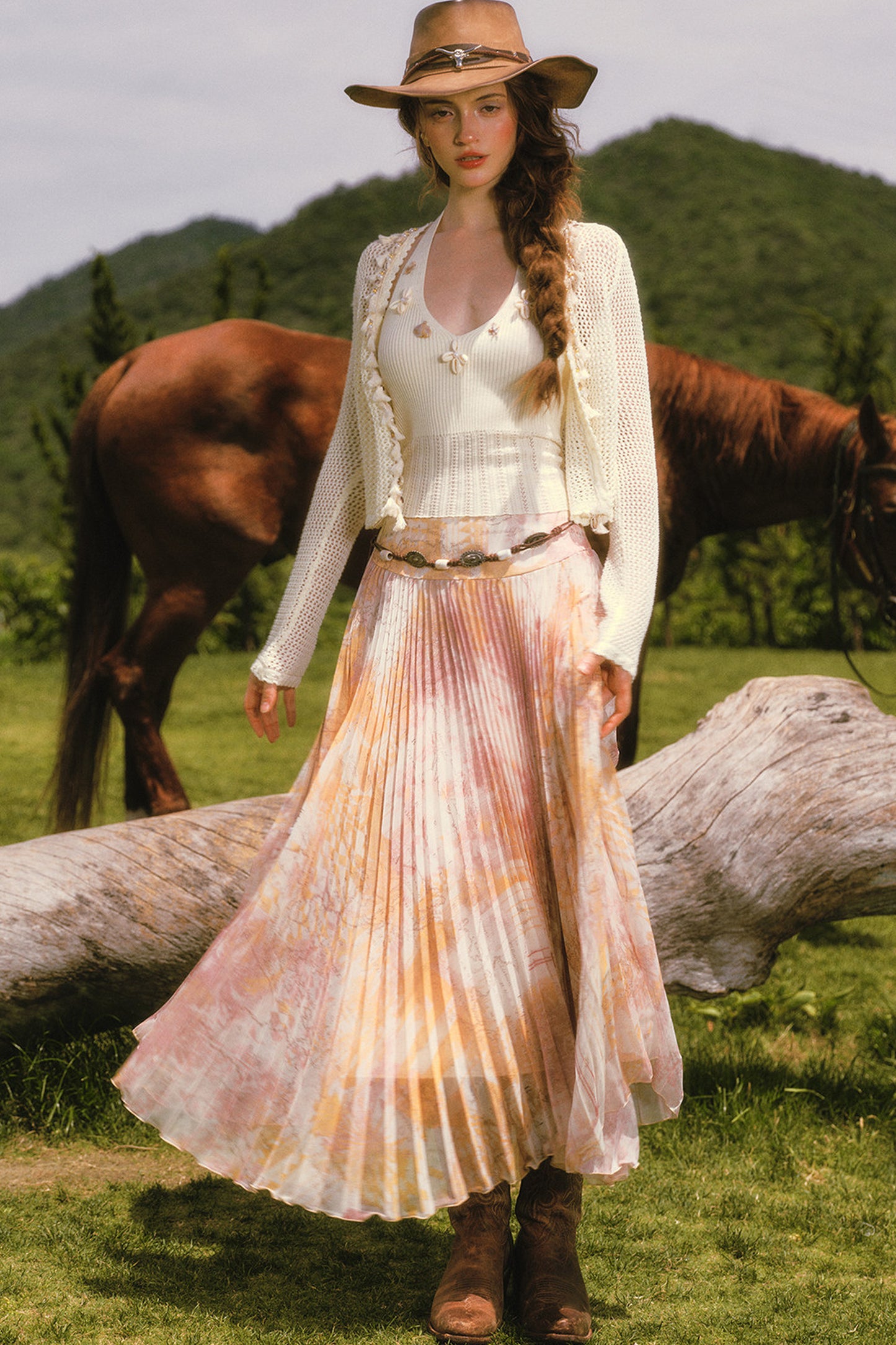 Custom High Drape Printed Pleated Skirt