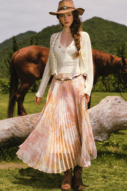 Custom High Drape Printed Pleated Skirt