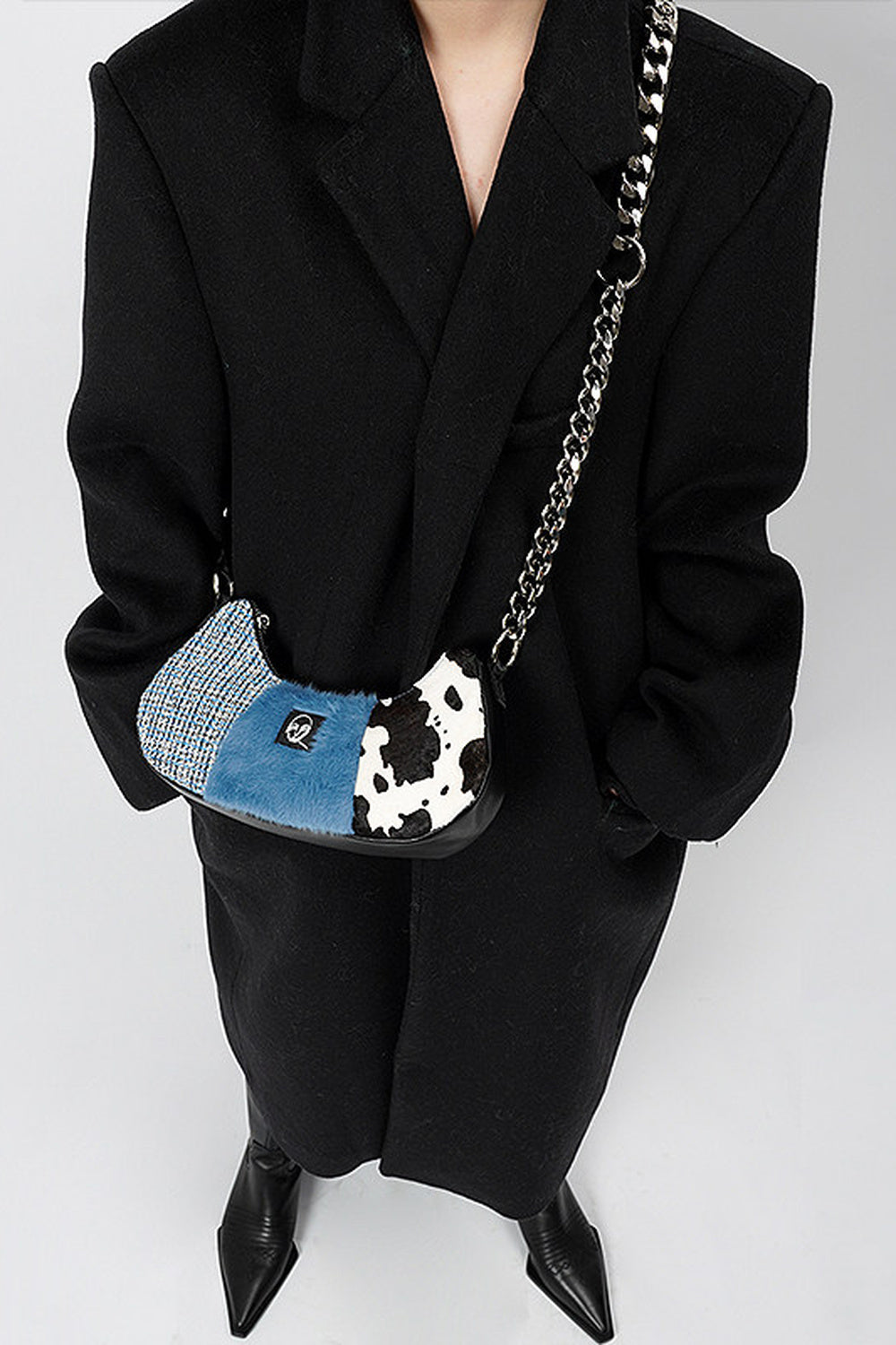 Genuine Leather Color-Block Crossbody Bag
