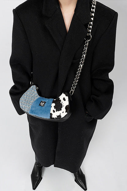 Genuine Leather Color-Block Crossbody Bag