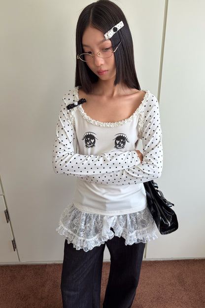 Polka Dot Eye Print Long Sleeve Top