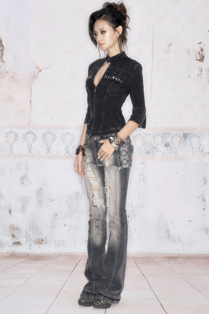 Distressed Denim Skirt and Pants
