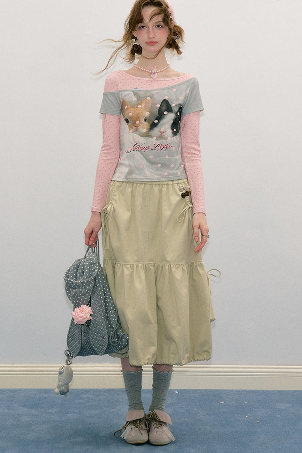 Khaki Slimming Drawstring Skirt