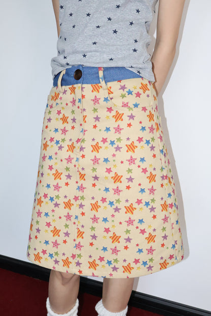 Star Print Mid-Waist A-Line Skirt