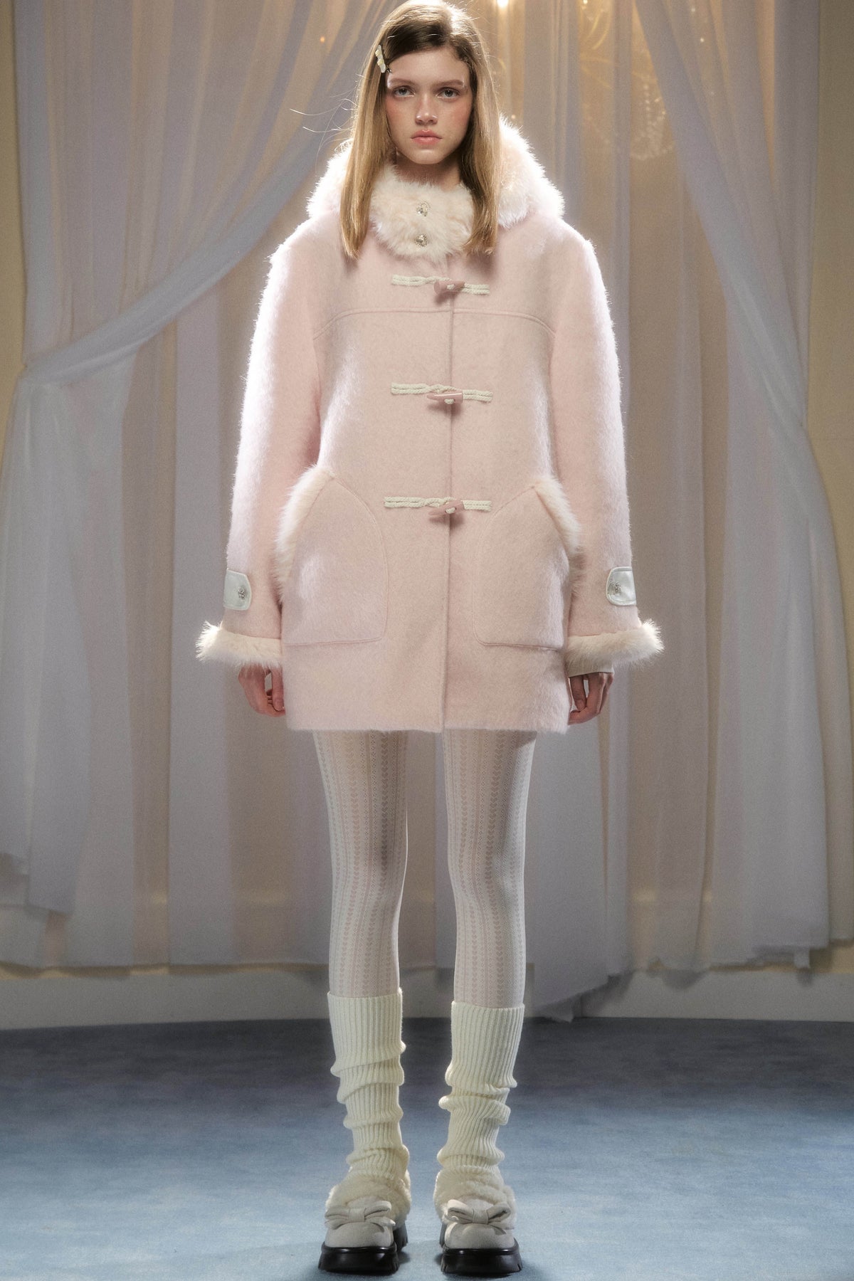 Toggle Button Fur Collar Hooded Coat