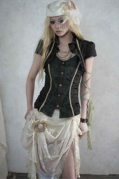 Lace Patchwork Ruched Layered-Look Shirt