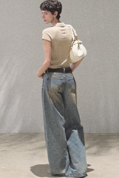 Vintage Hand-Painted Wide Leg Jeans Set