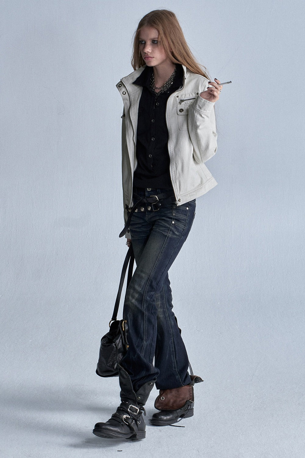 Distressed Whiskered Denim Pants