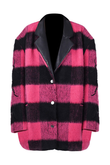 Black Pink Plaid Oversized Blazer