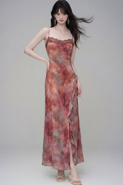Gradient Print Suspender Dress with Cardigan Set-Up