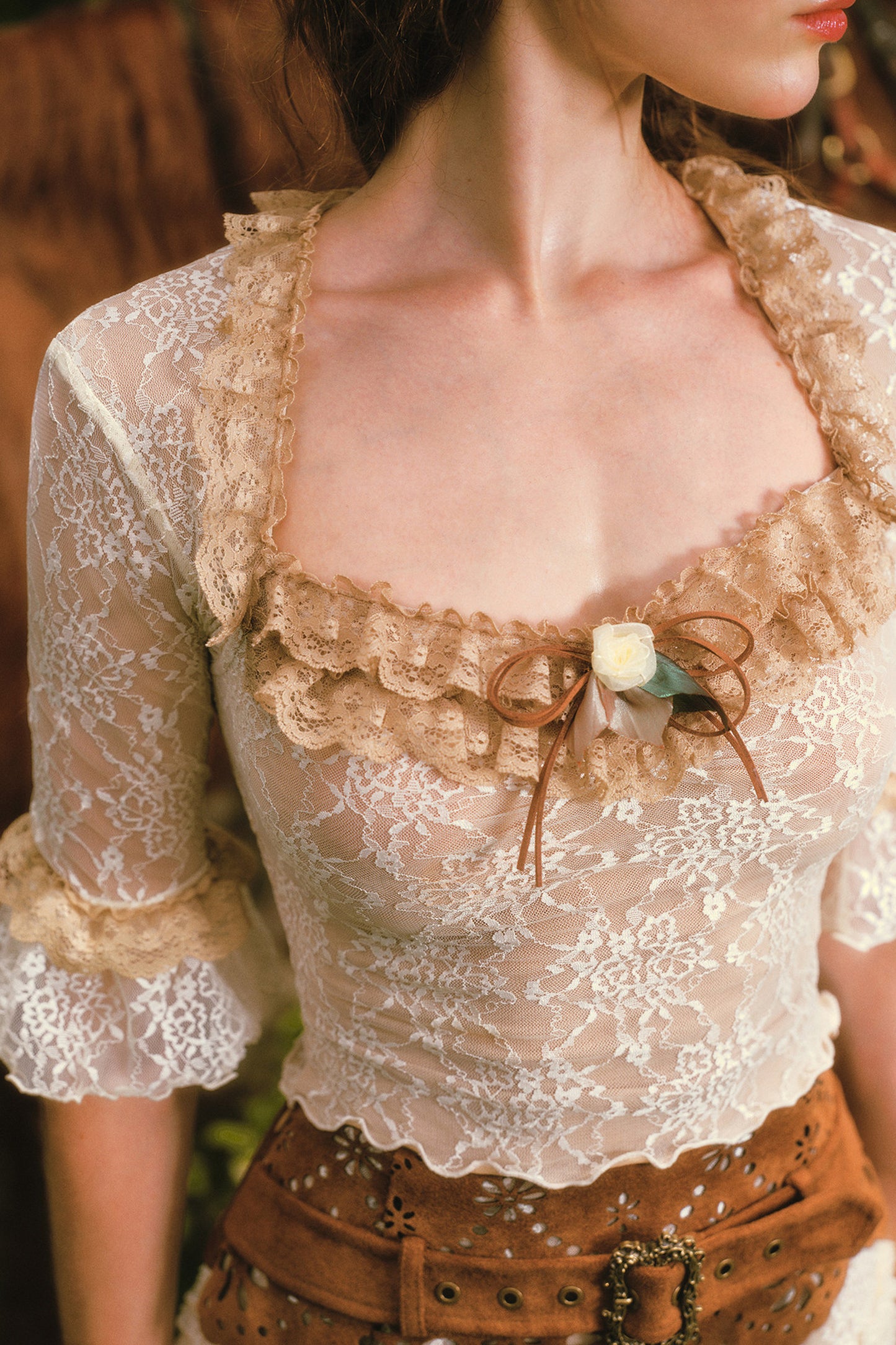 French Retro Lace Skirt and Top Set-Up