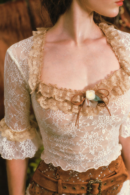 French Retro Lace Skirt and Top Set-Up