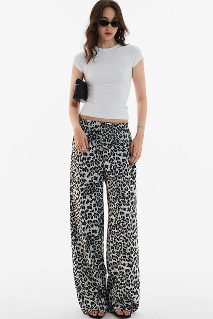 Snow Leopard Satin Wide-Leg Shorts