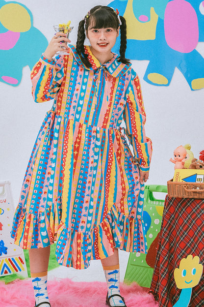 Langarmkleid mit Kindergarten-Paradies-Print