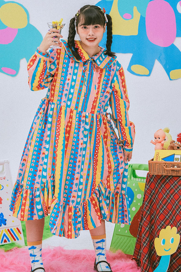 Kindergarten Paradise Print Long Sleeve Dress