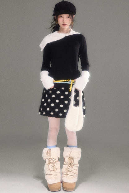 Slim Fit Plush Diagonal Lapel Knit Top