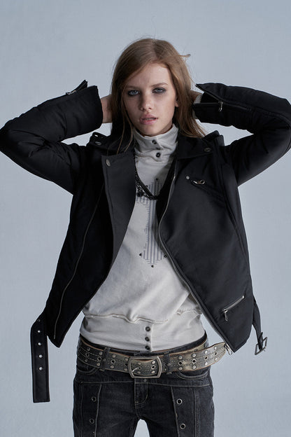 Punk Diagonal Zipper Belted Jacket
