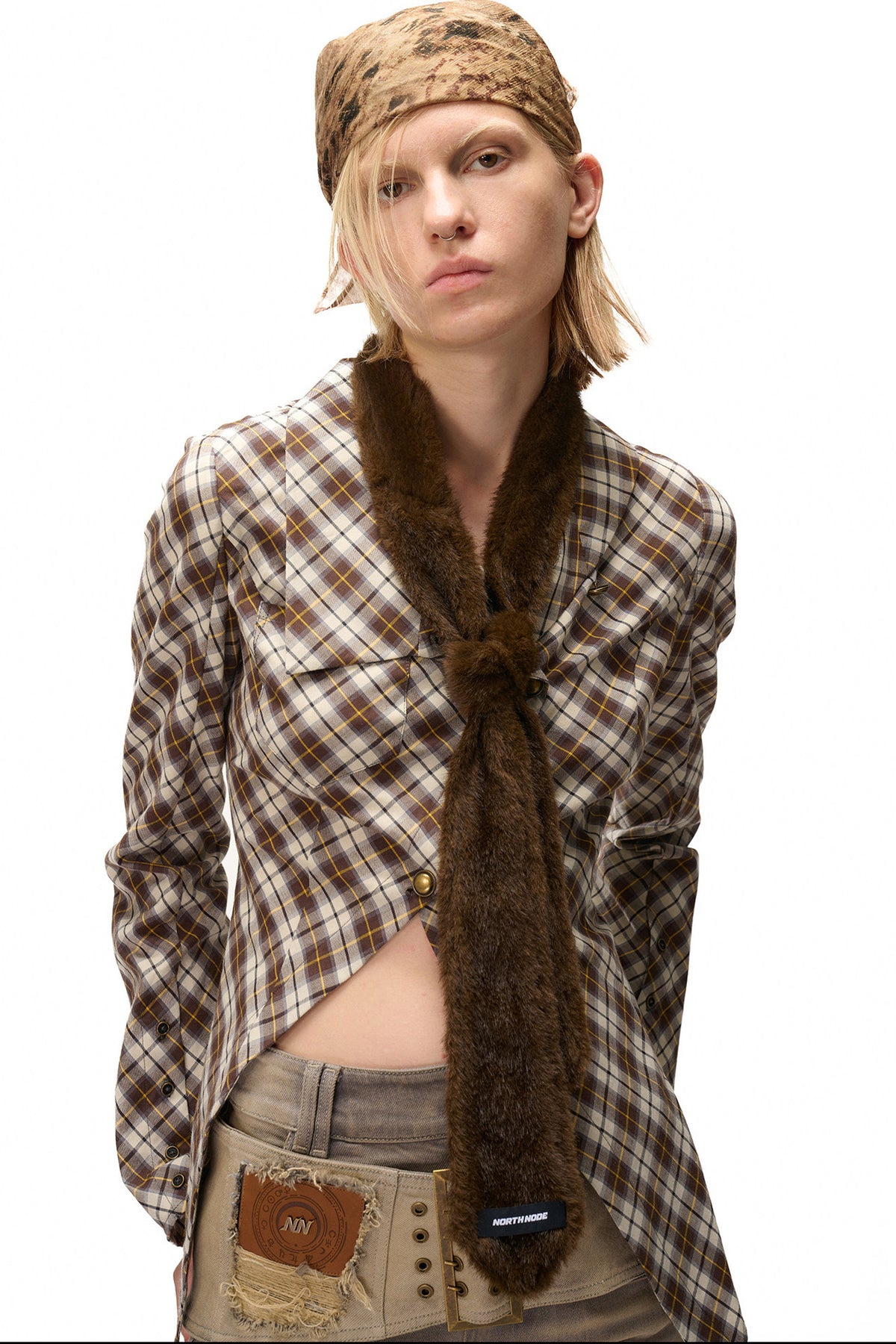 Furry Leopard Print Tie Scarf