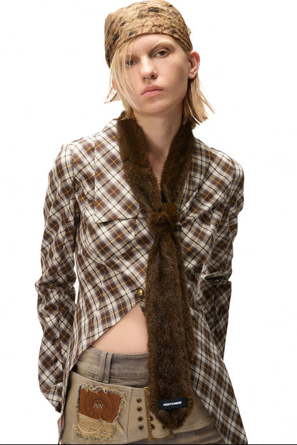 Furry Leopard Print Tie Scarf