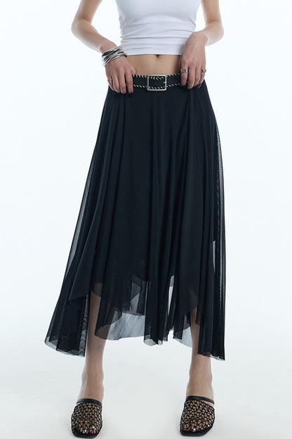 Asymmetrical Hem Mesh Skirt
