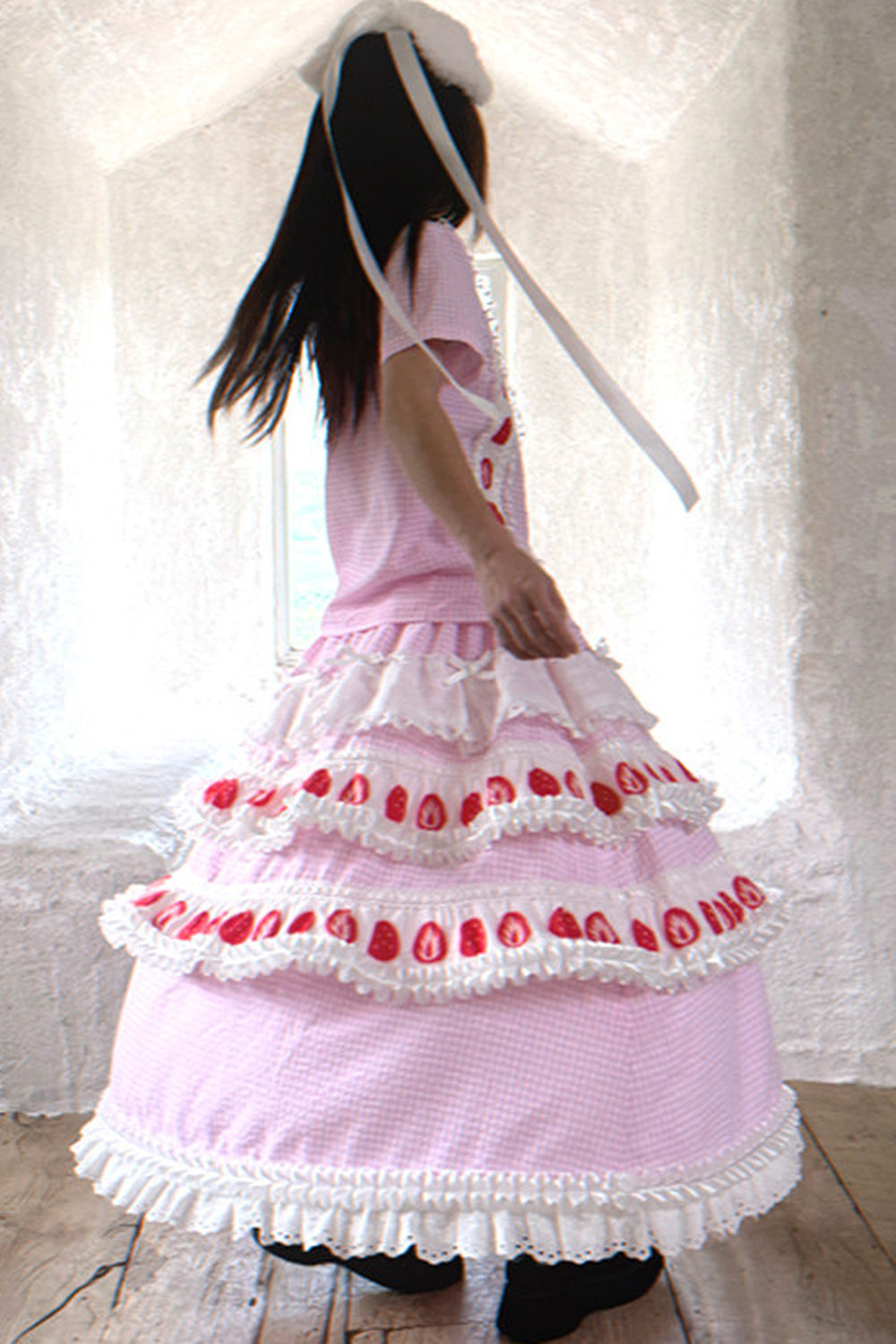 Strawberry Print Lace Tiered Skirt