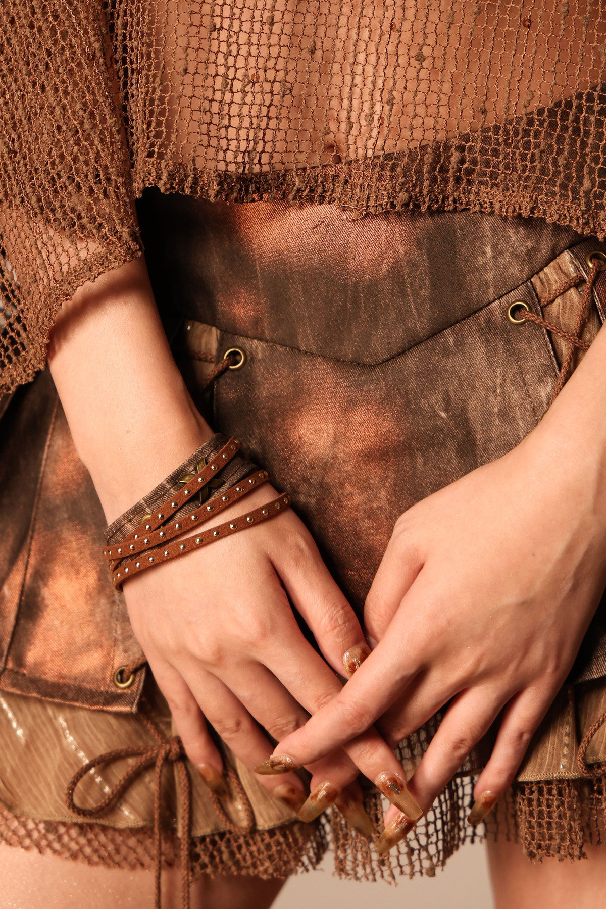 Multi-Layered Long Necklace Punk Denim Bracelet Set-Up