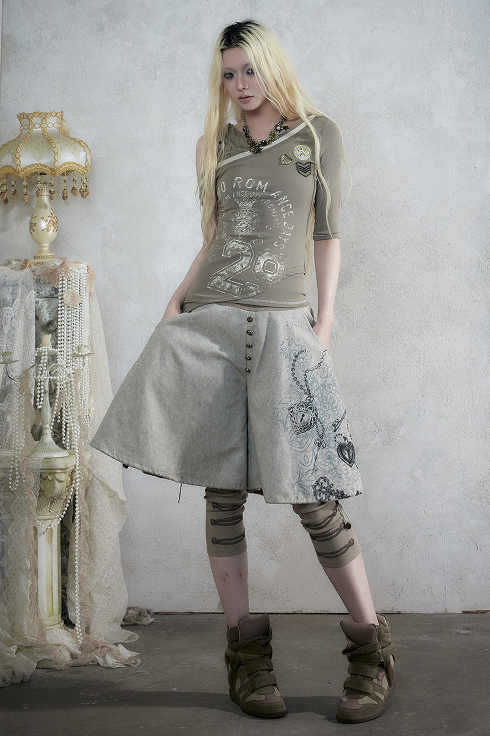 Punk Print Layered-Look Skirt