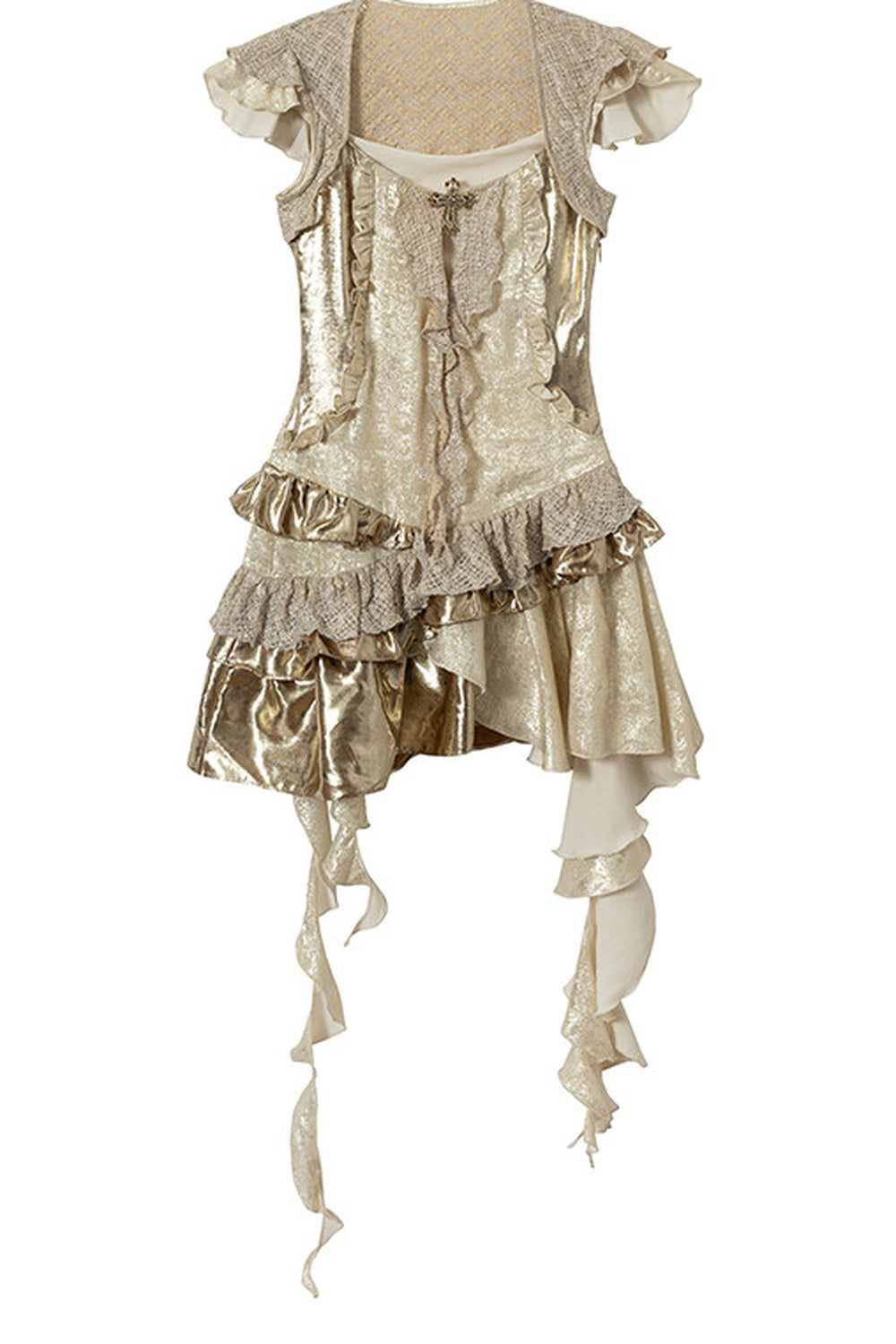 Baroque Gold Satin Ruffle Dress
