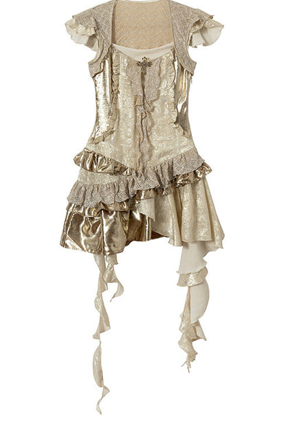 Baroque Gold Satin Ruffle Dress