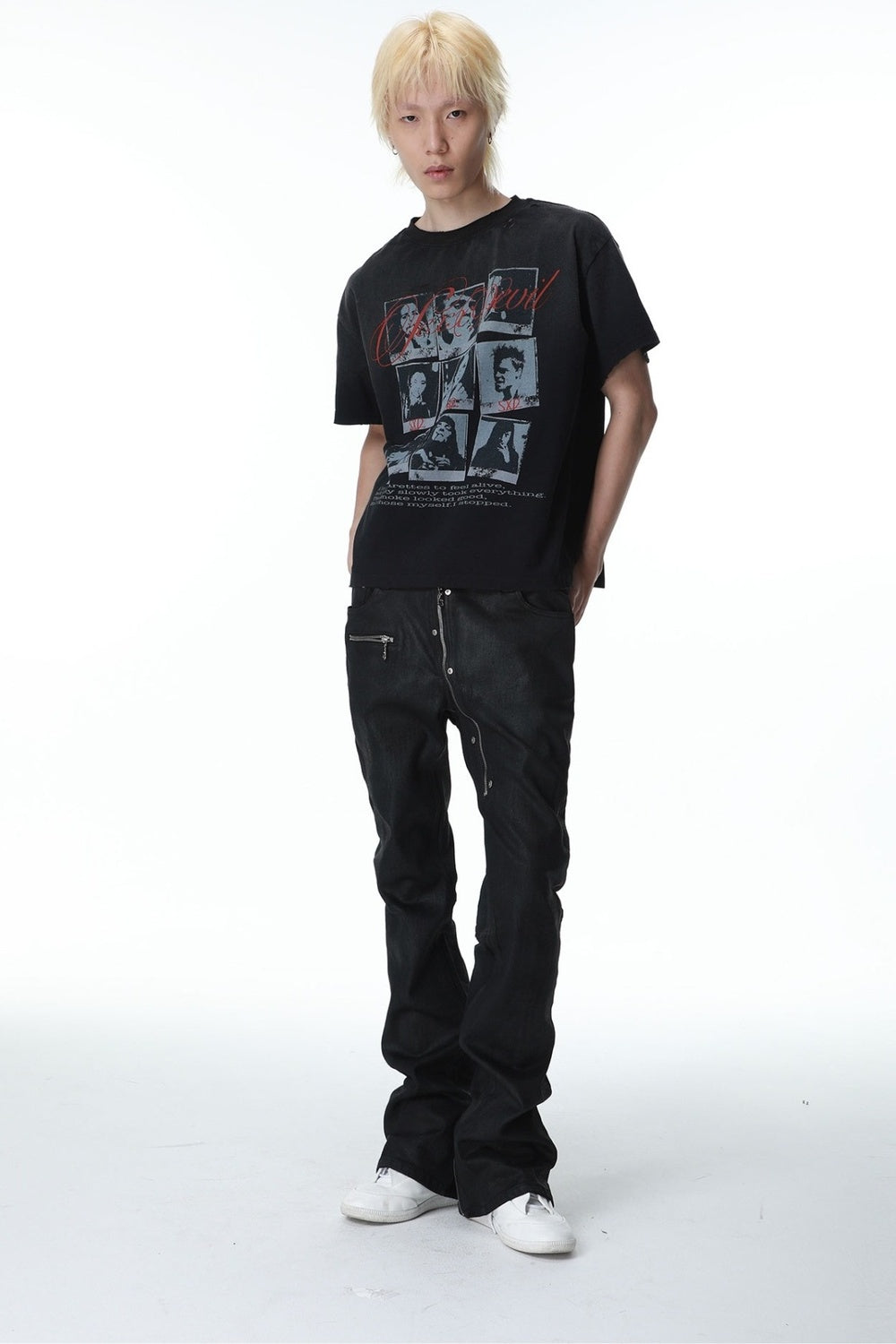 Deconstructed Wax Coated Denim Pants