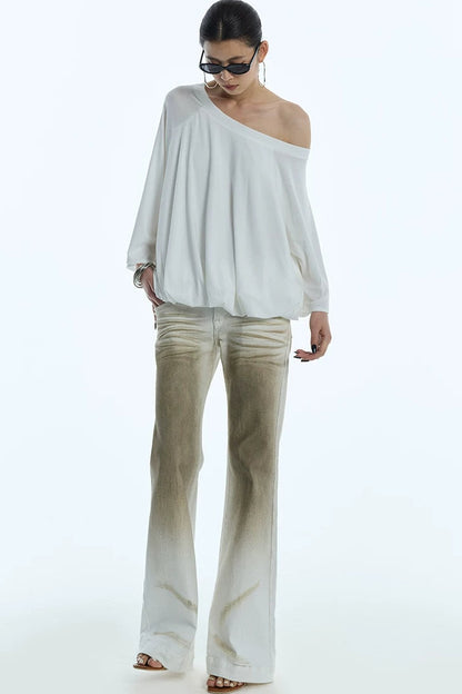Blusa floreale con maniche a sbuffo e spalle scoperte