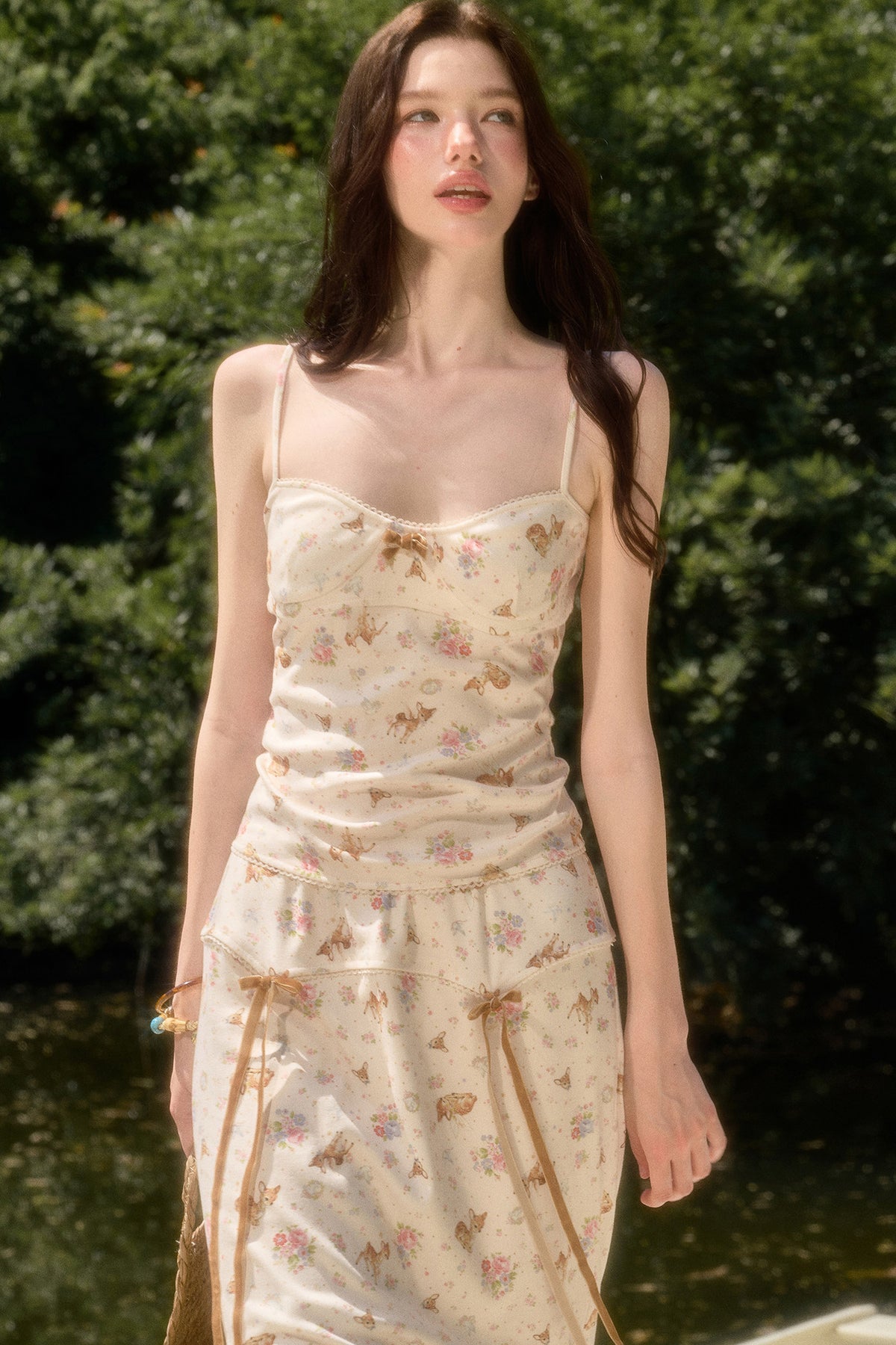Deer Print Camisole Top Skirt Set-Up
