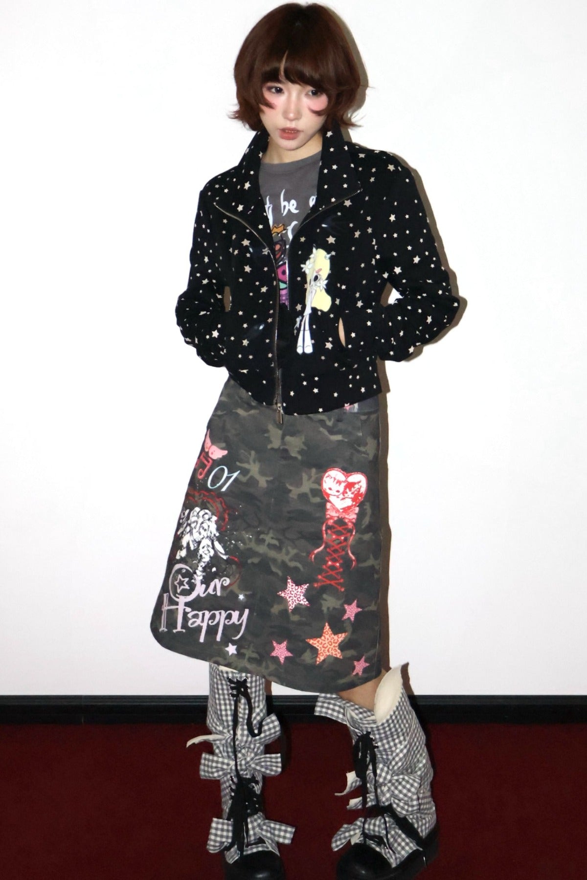 Original Illustration Short Sweatshirt Jacket