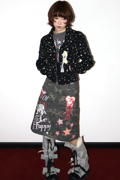 Original Illustration Short Sweatshirt Jacket