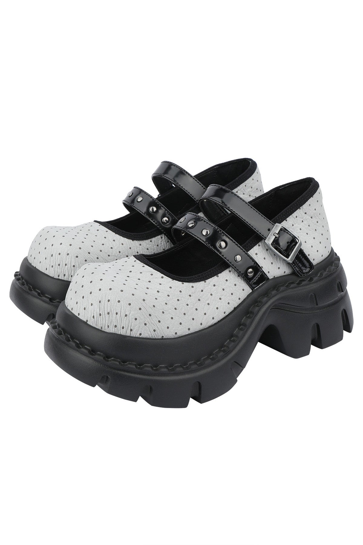 Polka Dot Textured Mary Jane Platform Shoes