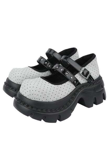 Polka Dot Textured Mary Jane Platform Shoes