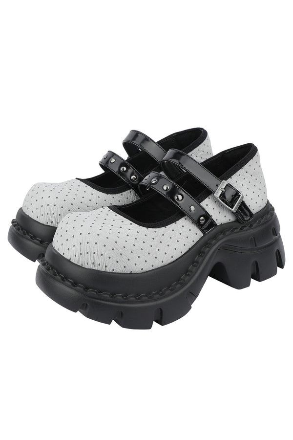 Polka Dot Textured Mary Jane Platform Shoes