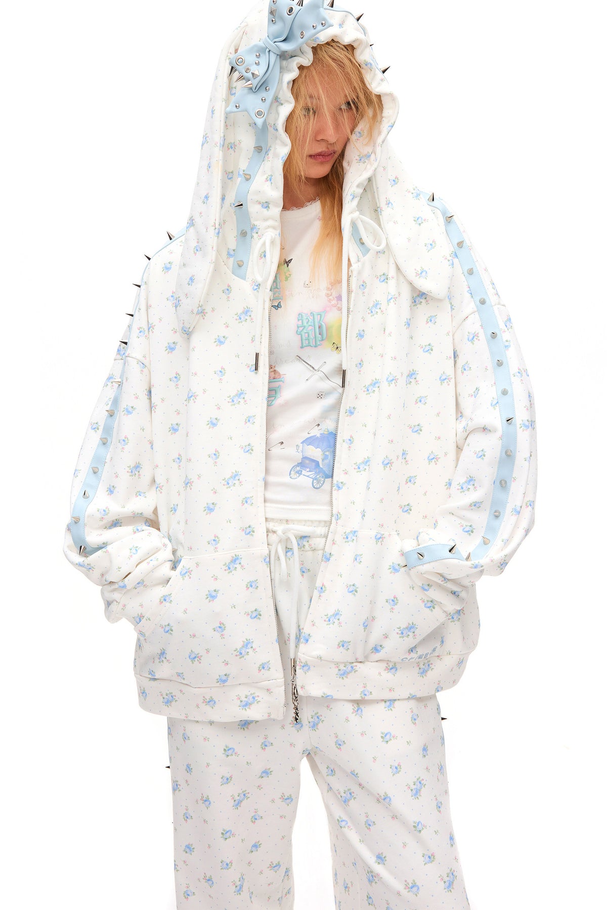 Rose Thorns Rabbit Ear Hoodie Jacket
