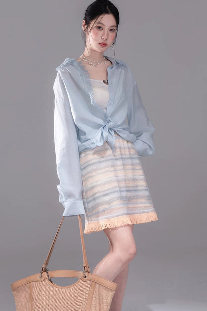 Star Mist Blue Tassel Lace Blouse