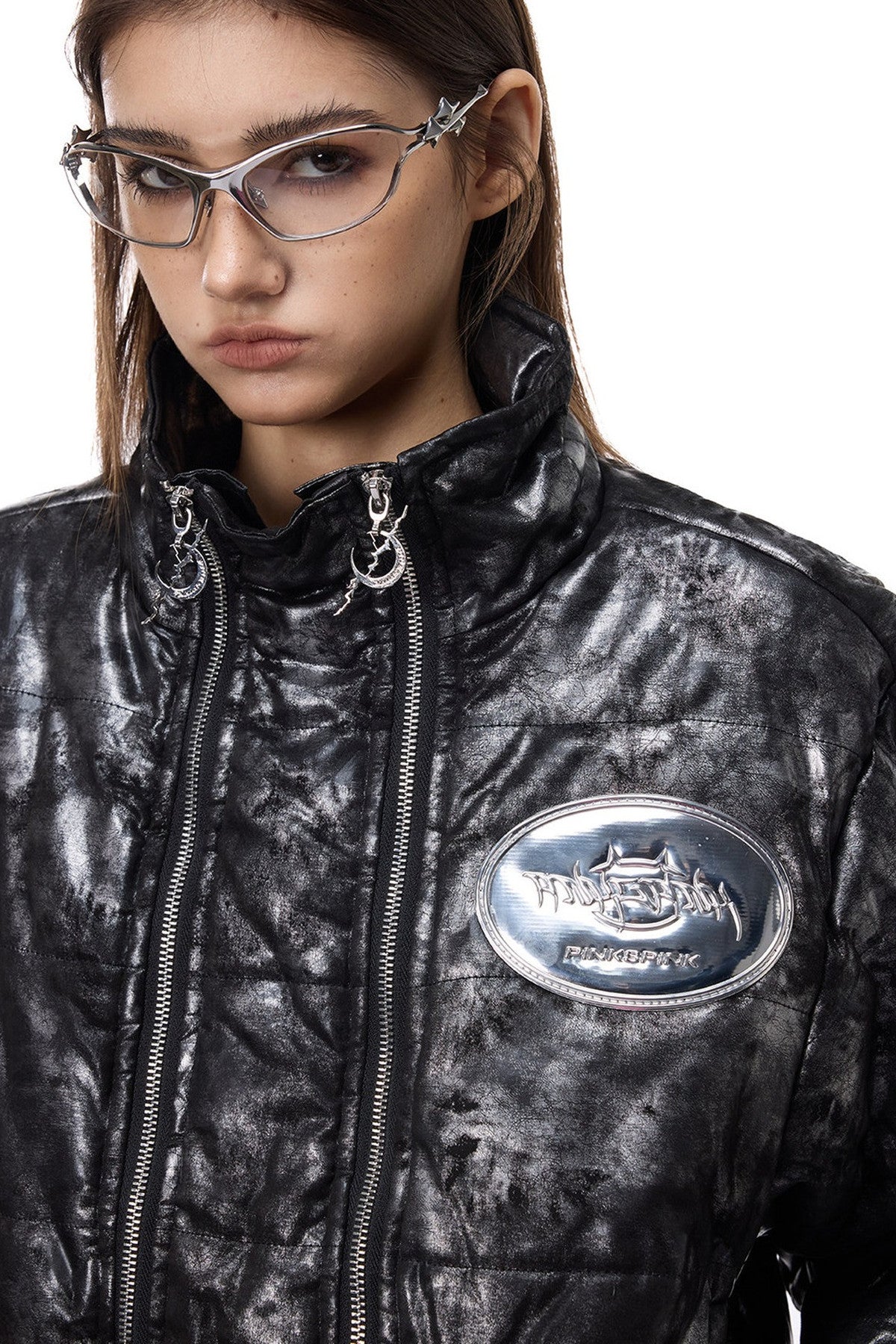 Y2K Space Black Silver Double Zipper Jacket