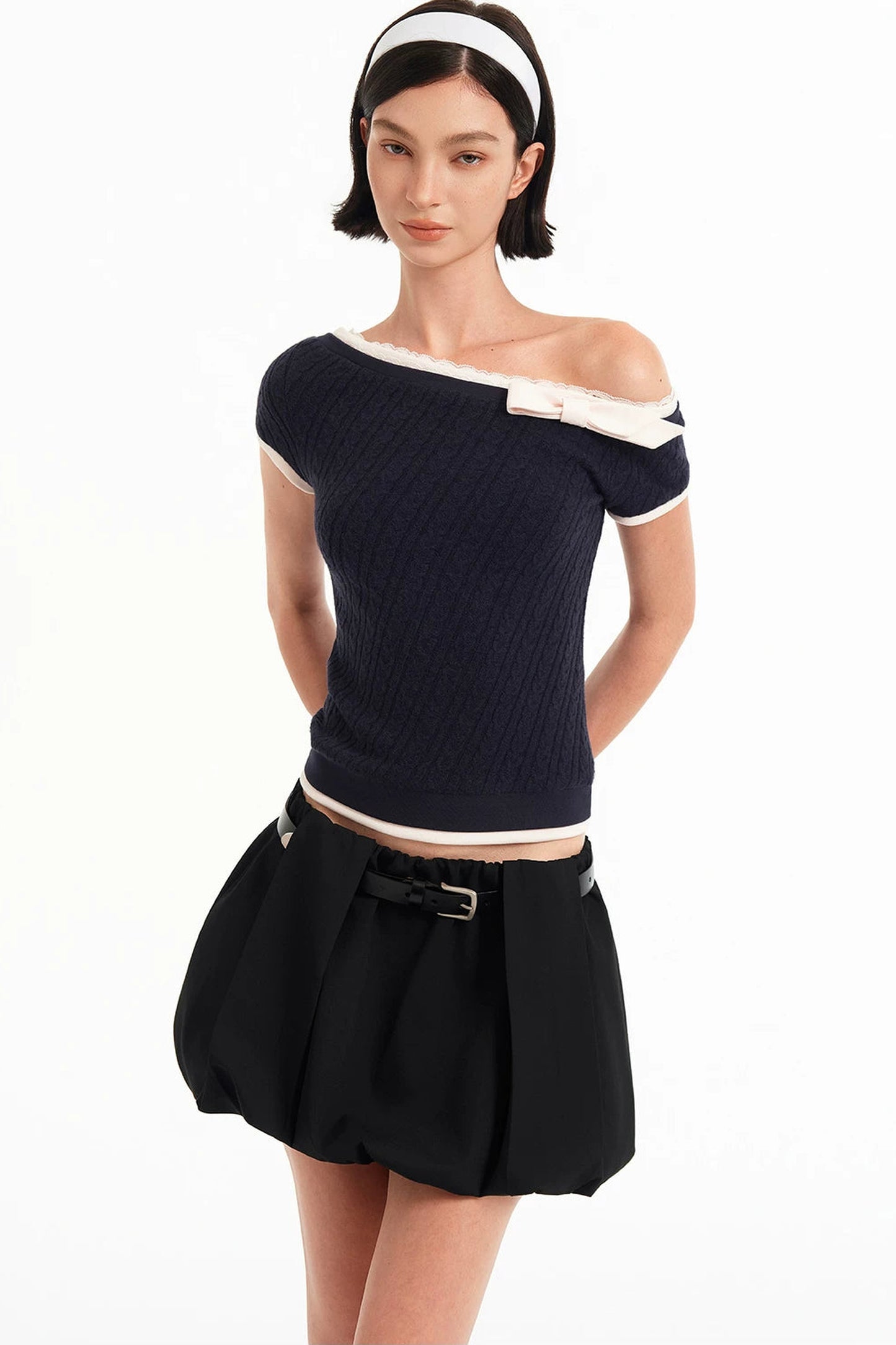 Asymmetrical Bow-Knot Knit Top